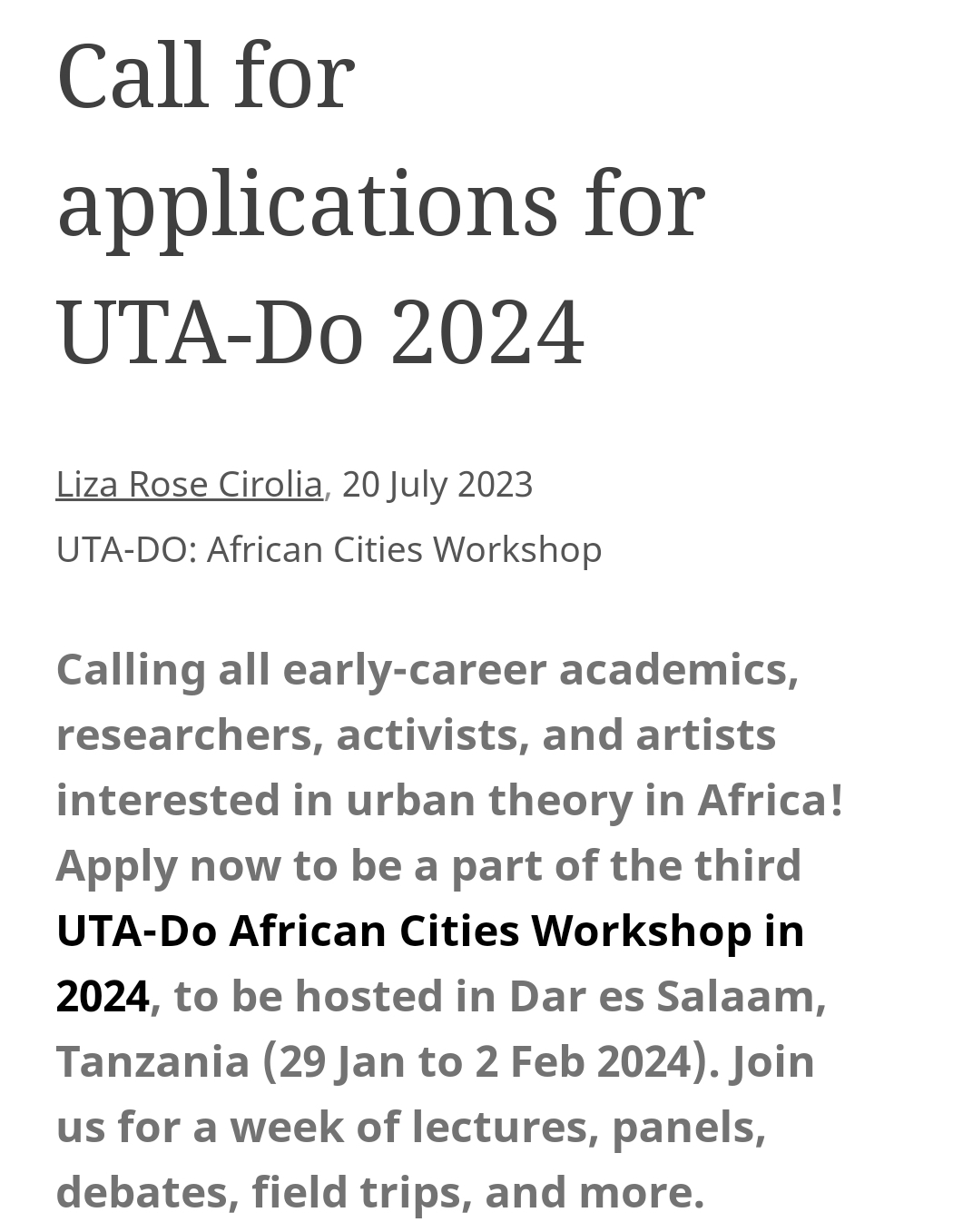 Call for Applications for UTADo 2024 Udadisi